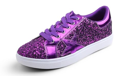 Image of FEVERSOLE Women's Fashion Lace Up Dress Sneakers Sparkly Party Shiny Shoes