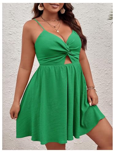 Image of Floerns Women's Plus Size Cut Out Twist Front Sleeveless Flare Hem Cami Dress