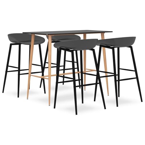 Tidyard Mesa y Taburetes Altos Modernos - Conjunto de Bar para Interior y Exterior - Negro y Gris - MDF y Metal - 120x60x105 cm Modelo YFXZJ-3057467ES