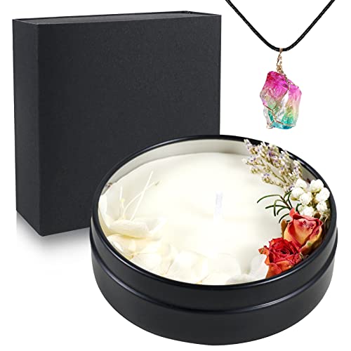 Soulnioi Juego de velas perfumadas de lata con flor seca Westin aroma de té blanco y cristal de...