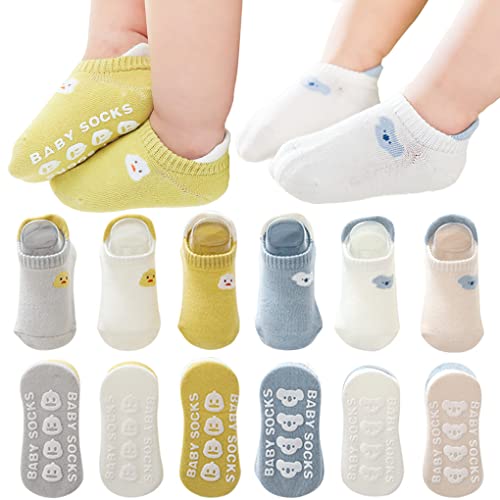 Image of Adeimoo Baby Non-Slip Socks Unisex Baby Anti-Slip Crew Socks Toddler Ankle Socks for Infant Baby Boys Girls