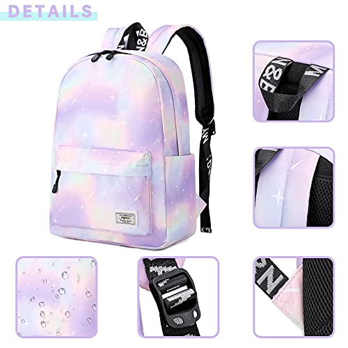 Mygreen Tie Dye Girls Backpack, Kid Backpacks for Girls Cute Lightweight Bookbag with Lunch Bag Galaxy Green Purple - Thumbnail 5