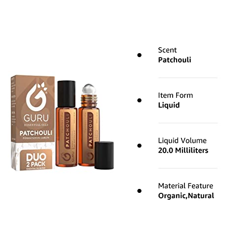 Patchouli Essential Oil Roll On (2 Pack) - Patchouli Perfume Oil For Skin Care, Hair & Massage - Premium Therapeutic Grade Aromatherapy Rollers #TOP4