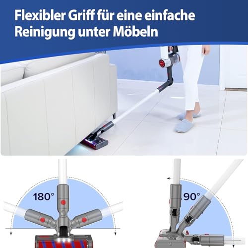 Vozascly 450W/40Kpa Akku Staubsauger, 60Min Staubsauger Kabellos für Zuhause, Ultra-Leise mit LED Display, Anti-Verhedderungs-Bürste akkustaubsauger für Böden, Teppiche & Tierhaare - ZEFIRO