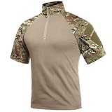 Vzteek Men's Combat Tactical Shirt Military-Airsoft-Paintball-Camping Gear Army Security Clothes with 2 Pockets(CP T-Shirt/2 Pockets,L)