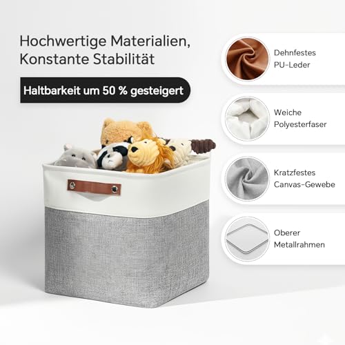 Mangata 25|28|30|33cm Aufbewahrungsbox Stoff, Aufbewahrungskorb für Regal, Korb Aufbewahrung, 3-er Pack, 33x33x33 cm, Grau Weiß – Ansicht 2