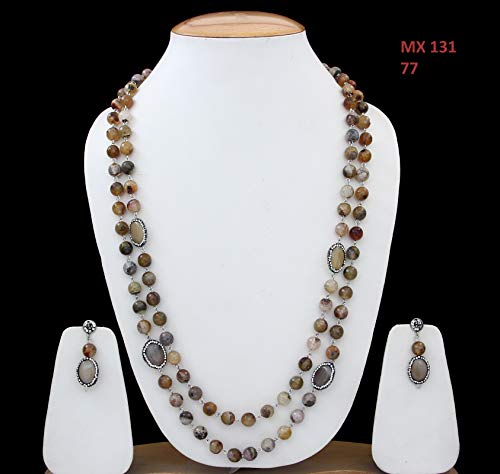 Collar de cuentas de doble capa Mala con pendientes de jaspe 2