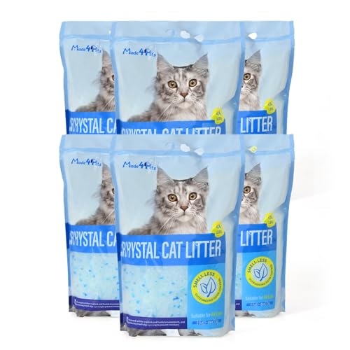 Made4Pets Cat Litter Crystals, Non Clumping Cat Litter Odor Control Kitty Litter Non Clumping No scooping Low Dust, Low Tracking, Lightweight, Dehydrates Waste,– 25.8 lbs (6 x 4.3 lb Packs)
