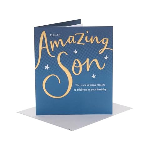 UK Greetings Birthday Card for Son - Gold & Blue Cover
