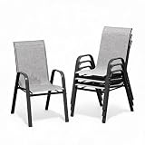 [Diseño ergonómico gran comodidad]: Dotadas de respaldo alto y amplio asiento de textileno, estas sillas jardin exterior se adaptan perfectamente a la postura corporal y mantienen la frescura en días calurosos, las cómodas sillas de comedor para exterior son ideales para reuniones y descanso al aire libre.