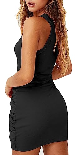 LIYOHON Women's Summer Casual Beach Dress Sleeveless Ruched Tie Tank Bodycon Wrap Mini Dresses4