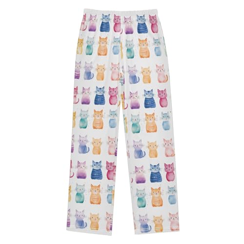 Colorful Seamless Kitten Cats Pajamas Bottoms with Pockets Comfy Pjs Sleepwear Elastic Waistband Pajamas Pants Lounge Pants