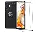 Produktbild GOKEN Hülle für Xiaomi Mi 11T Pro 5G / Xiaomi Mi 11T 5G + 2 Panzerglas, Schutzhülle TPU Silikon Handyhülle mit 360° Drehung Fingerring Ständer, Stoßfest Bumper Case Soft Flex Cover, Schwarz+Schwarz