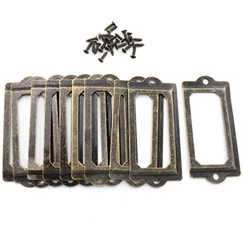 Antique Metal Name Card Frame, Ozxno 10-Pack Vintage Bronze Label Holder Tag Slots For Drawer File Cabinet Shelves (70 X 33 Mm / 2.8 X 1.3 Inch) #TOP4