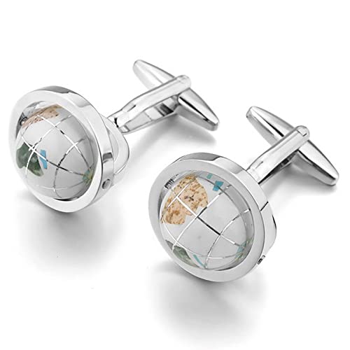 Manchetknopen,Promotie Trendy Heren Resin Dasspeld voor Heren Globe Overhemd Bruiloft,(Blauw) (Wit) - Image 3