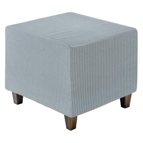 sourcing map Ottoman Cover Square, Jacquard Ottoman Slipcover with Elastic Bottom, Stretchable Footrest Stool Covers for Living Room Furniture Protector (Grey, Large Size)