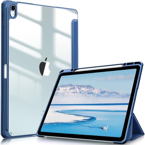 Image of Fintie Hybrid Slim Case for iPad Air 13-inch (M2) 2024, [Built-in Pencil Holder] Shockproof Cover with Clear Transparent Back Shell, Navy