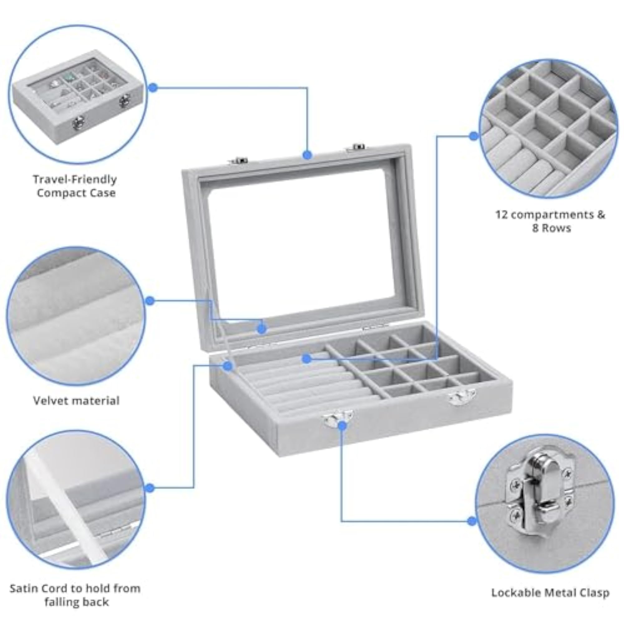 Transparent Velvet Cufflink and Ring Storage Case, Lockable