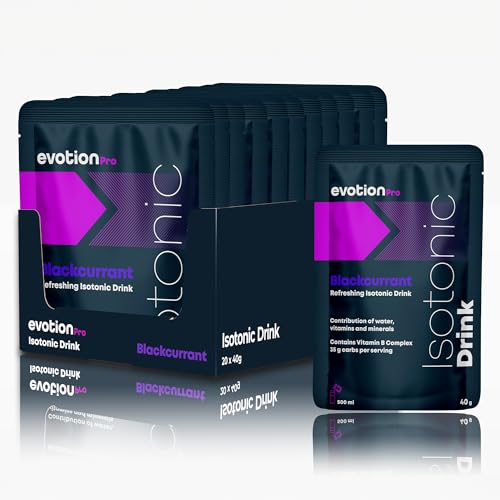EVOTION PRO - Bebida Isotónica en Polvo - Electrolitos, Carbohidratos y Vitaminas - Sales Minerales para Deporte - Vegano y Sin Gluten (800 g (Paquete de 20 uds), Grosella negra)