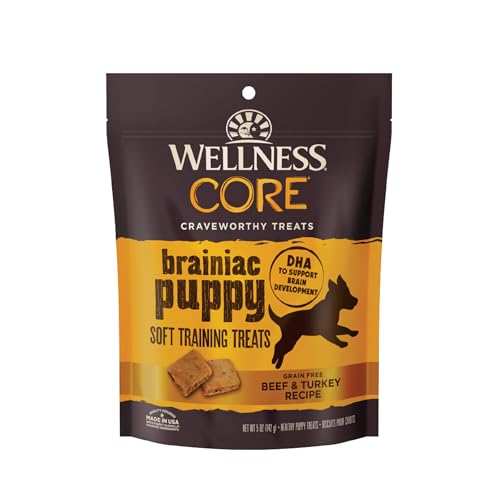 Wellness CORE Brainiac Soft Puppy Training Treats, Natural, Grain Free, Beef and Turkey Recipe, 6 oz Bag