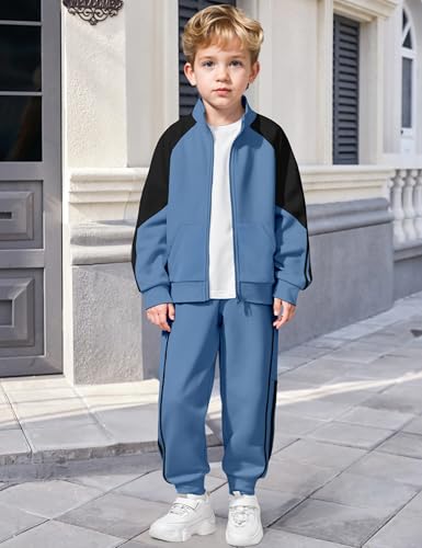 NECIOUS Boys Clothes 2 Piece Long Sleeve Zip Up Boys Sweatshirt Jacket and Jogging Sweatpants Kids Fall Winter Outfits 6-12Y2