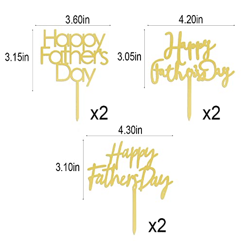 Arokippry 6Pcs Happy Father's Day Cake Topper Fathers Day Cupcake Picks Acrylic Cake Toppers For Father's Day Party Cupcake Decorations Gold Flash (6Pcs) #TOP1
