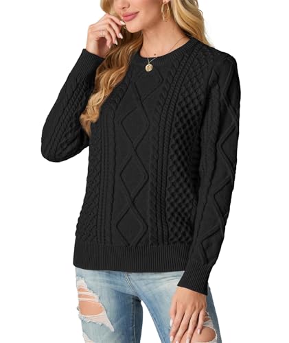 Image of GRECERELLE 2026 Womens Fall Winter Long Sleeve Casual Pullover Sweater Tops | Crewneck, Cable Knit, Chunky, Vintage Style, Anti-static(XS-2XL)