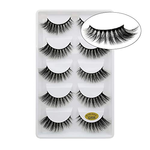 Lakkio 5 Pairs Pure Mink Hair Eyelashes 3D Eyelashes Extension Natural Dense False Eyelashes Handmade Lashes Set
