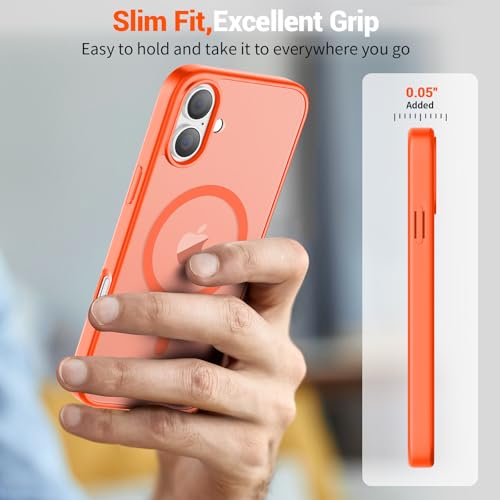 Image of SUPFINE Magnetic for iPhone 16 Plus Case (Compatible with MagSafe) (Military Grade Drop Protection) Slim Translucent Matte Shockproof with Anti-Fingerprint Phone Case,Orange
