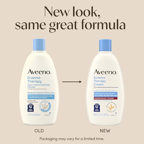Image of Aveeno Eczema Therapy Daily Moisturizing Body Cream for Sensitive Skin, Soothing Eczema Cream for Dry & Itchy Skin Relief, Colloidal Oatmeal & Ceramide, Steroid- & Fragrance-Free, 12 Oz