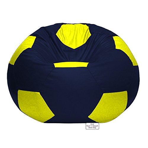 Image of RnS Rest 'n' Sleep - Bean Bag, Football Shape Filled with Beans, Football Faux Leather Chair Bean Bags with Fillers | Ready to Use | with 1 Year Warranty (3XL, Yellow and Navy Blue)