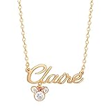 Disney Minnie Mouse Personalized Custom Font Name Necklace, 14K Gold Over Sterling Silver, Cubic Zirconia Minnie, 16-18”Adjustable Customizable Design Nameplate, Lobster Claw Closure