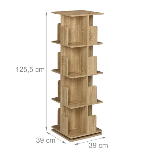 Estantería para libros Relaxdays giratoria de 4 niveles con efecto madera natural 4