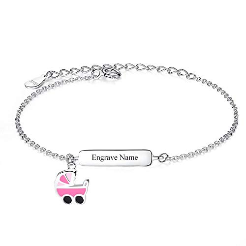 Preisvergleich Produktbild lonfenner ArmbanduhrMode Schöne 925Er Sterling Silber Verstellbare Schnalle Kette Armband Girls Kids Rosa Emaille Auto Bettelarmband Schmuck Geschenk