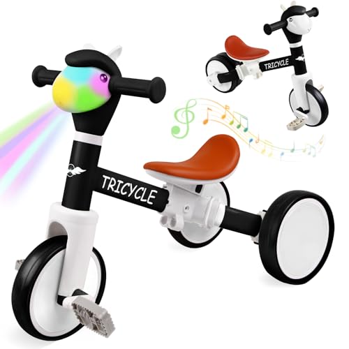 Toddler Balance Bike with Light & Music, Tricycle for Toddlers 1-5 Year Olds, Toddler Tricycle for Boys Girls, Kids Bicycle with Removable Pedal, Birthday Gifts for 1 2 3 4 5 Year