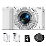 Digital Camera Beginners Teens, 5K 72MP Vlogging Camera YouTube with Flip Screen, 6X Optical Zoom & Autofocus, Selfie Compact Travel Cameras, Anti-Shake, 64GB TF Card, 2 Batteries