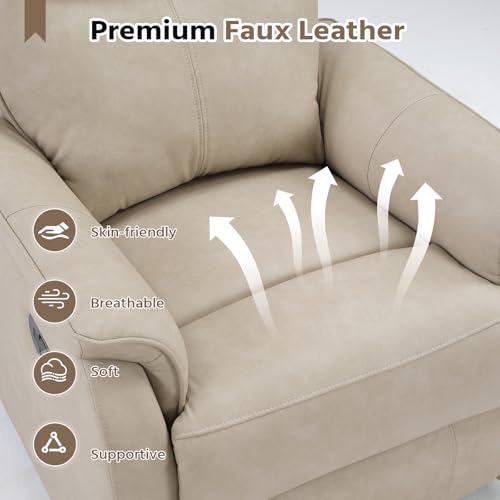 Image of HAOMARKETS Swivel Rocker Recliner Chair Set of 2, Manual Faux Leather Glider Rocking Recliners for Adults, 360 Swivel Nursery Reclining Sofa with Padded Backrest for Living Room, Beige