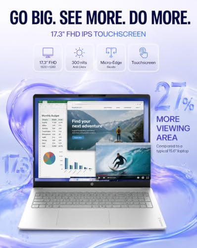 Image of HP OmniBook 3 17.3 inch Touchscreen Laptop PC, AMD Ryzen 5 130 (Up to 4.55 GHz), 32GB RAM, 2TB SSD, FHD IPS Display, Backlit Keyboard, Windows 11 Pro, Radeon 660M Graphics, Wi-Fi 6, Copilot+ PC