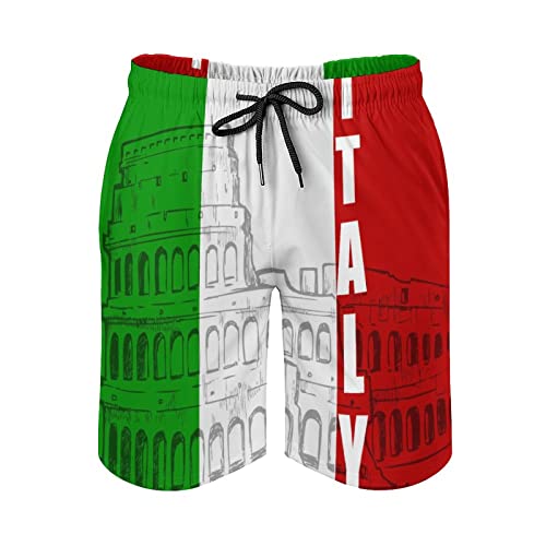 Roman Colosseum Italian Flag Mens Swim Trunks Quick Dry Swim Shorts Bathing Suit Beach Swim Board Shorts with Pockets3