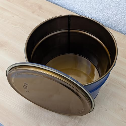 plasteo® Stahlfass 20 Liter Hobbock Deckelfass | Zyklon Staubabsaugung Geeignet | Metall Blechfass Mülleimer Kübel mit 2 Seitlichen Fallgriffen | Stabil Gefüllt Stapelbar | Lebensmittelecht