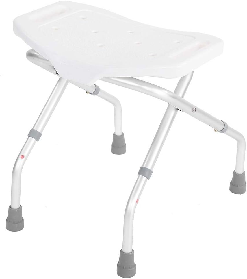 Bath Shower Stool, Folding Bathing Aid Seat with Fixed Non-Slip Suction Cup, White Bathroom Bench Chair for Elderly Adults