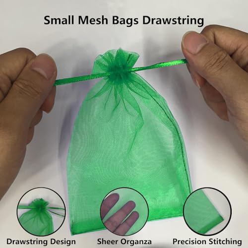 Image of SIAGCRAW Organza Bags 4 inchx6 inch, 100Pcs Small Mesh Drawstring Pouches | Green Organza Bags for Jewelry, Candy, Party Favors, Small Sachet Wrap, Storage Supplies