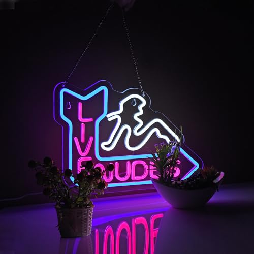 Roouneon Live Neon Sign for Wall Dcor Girls LED Batchroom Changing Room Restroom Neon Signs with Dimmer Light Decor