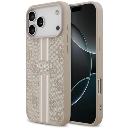 CG MOBILE Guess 4G Bandes imprimées Compatible avec MagSafe Coque pour iPhone 17 Pro Max (Rose)