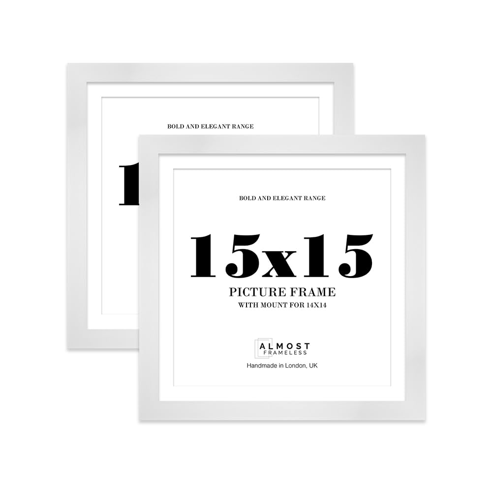 15x15" White Square Frame With Mount for 14x14" Pictures 28mm Edge Frame Display with Wall Hooks, 2 Pack