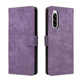 LMFULM® Hülle für Sony Xperia 5 J8210/ J8270/ J9210 (6,1 Zoll) PU Lederhülle Retro Gefrostet Magnetverschluss Handytasche Anti-Diebstahl-Bürste Brieftasche Stand Ledertasche Lila