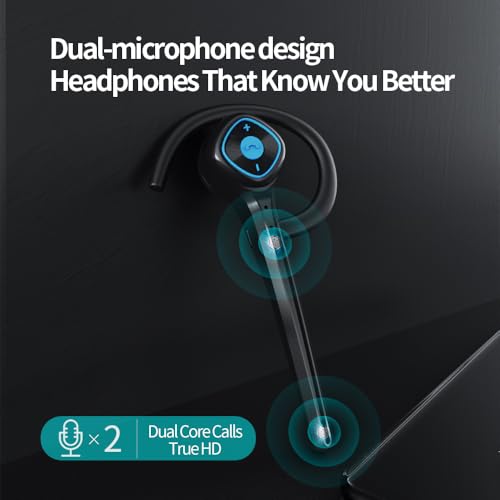 IHAO Wireless Bluetooth Earpiece Headphone Dual Noise Cancelling Mic Painless Open-Ear Handsfree Headset Stereo Sound Left/Right Changeable Earhook Earphones for Driving/Business/Gym by IHAO - Image 3