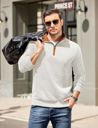 COOFANDY Mens Quarter Zip Pullover Mock Neck Quilted Sweatshirt Casual Long Sleeve Polo Sweater4