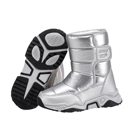 Mateju Botas Nieve Niña, Botas Nieve Niño Outdoor Calentar Forro Interno Zapatillas Invierno Impermeable para Dar Calor, Para Niños Adolescentes Invierno, Otoño (Plata,34)