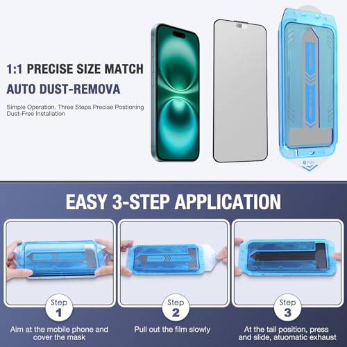 Image of 2-Pack Matte Screen Protector for iPhone 16 and iPhone 15 and iPhone 14 Pro 6.1-Inch 9H Tempered Glass, Full Coverage, Anti-Fingerprint, Auto Dust-Elimination, No Bubble, Easy Installation